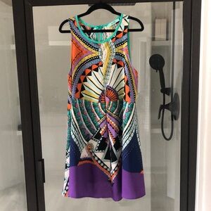 Karlie multi geometric sleeveless mini dress M groovy artsy funky quirky spring